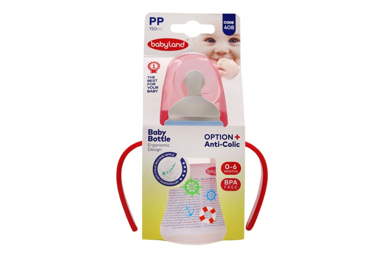 شیشه شیر آنتی کولیک ارتودنسی بیبی ‌لند کد 408 مناسب 0 تا 6 ماهگی